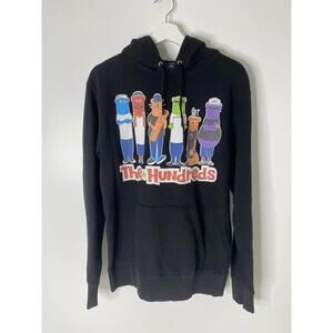 The Hundreds Mens Black Front Back Logo Pullover Hoodie Sweatshirt Sz Medium
